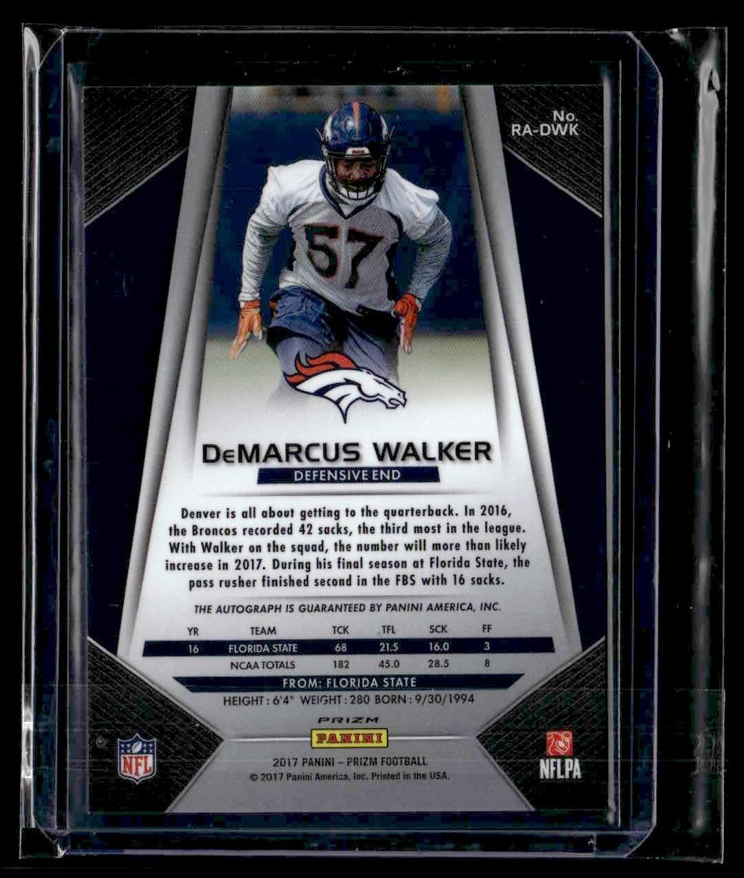 2017 Panini Prizm #RA-DWK DeMarcus Walker Rookie Autographs Prizm