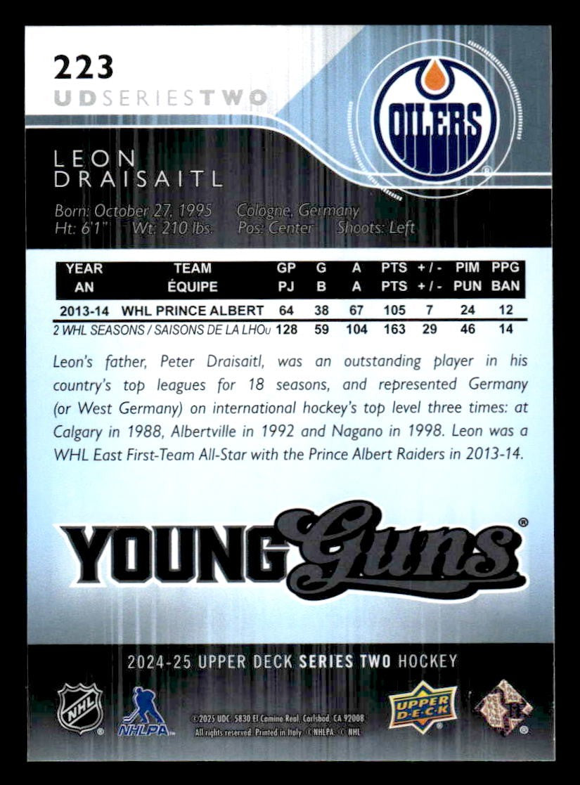 2024-25 Upper Deck #223 Leon Draisaitl Young Guns Renewed (Series Two)