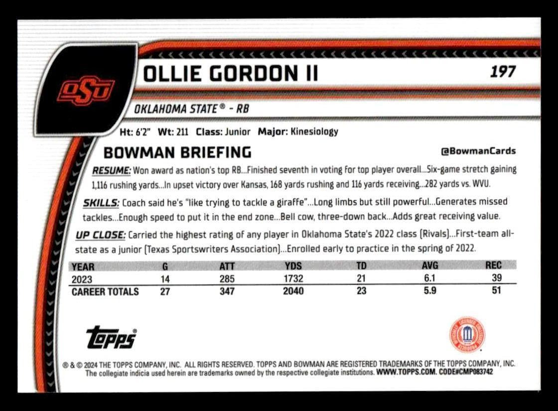 2024 Bowman U Chrome #197 Ollie Gordon II Purple Mini-Diamond Refractor #/375