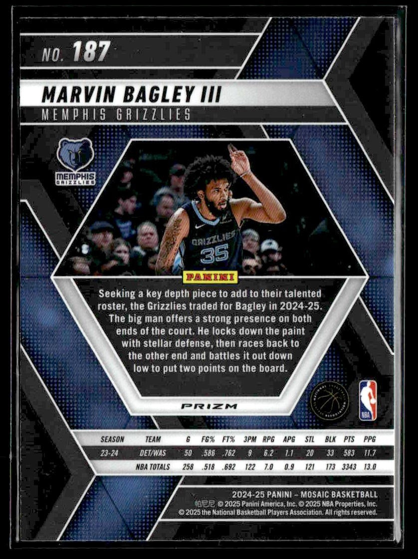 2024-25 Panini Mosaic #187 Marvin Bagley III Choice Peacock Mosaic