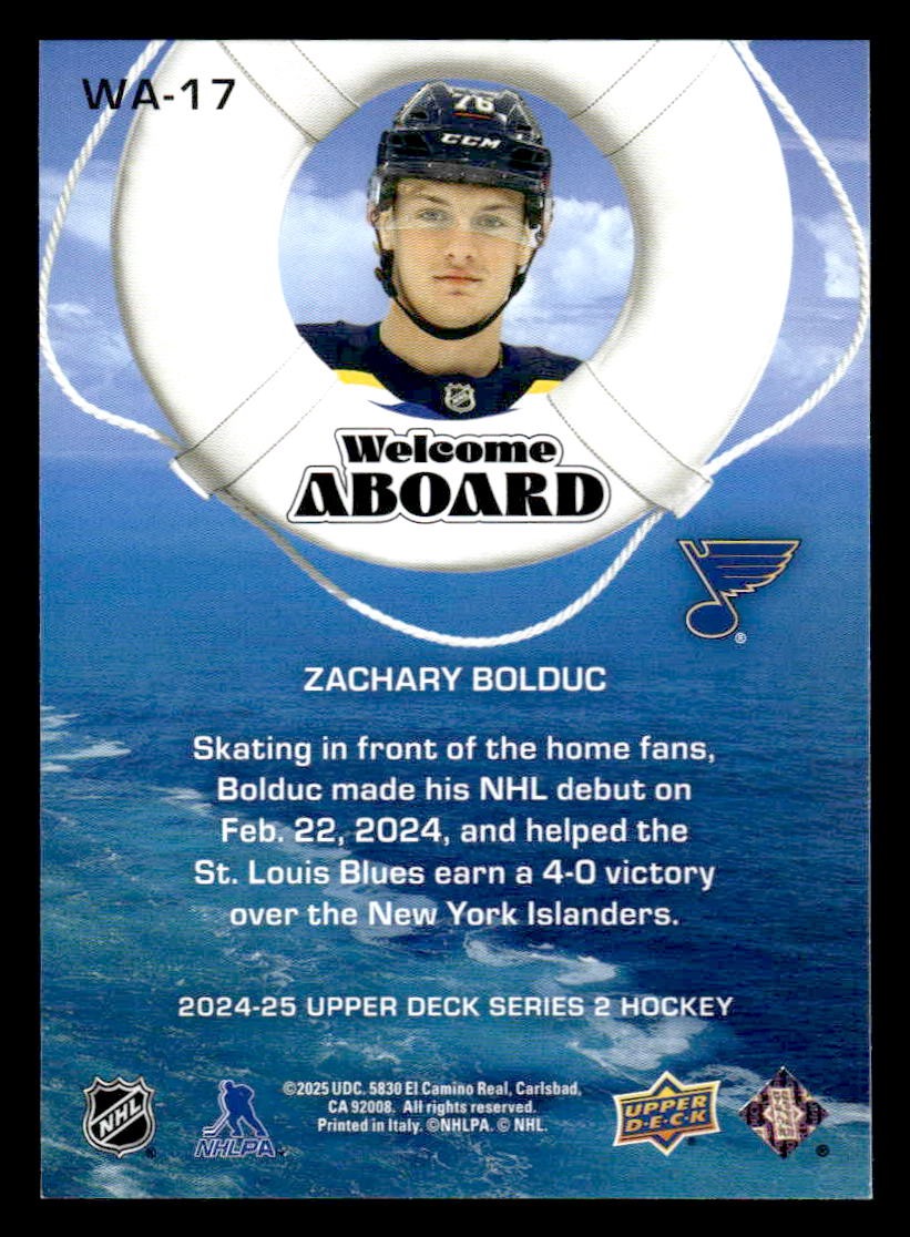 2024-25 Upper Deck #WA-17 Zachary Bolduc Welcome Aboard