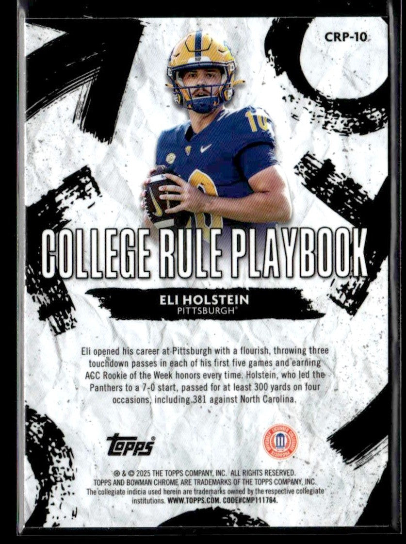 2025 Bowman University Chrome #CRP-10 Eli Holstein College Rule Playbook