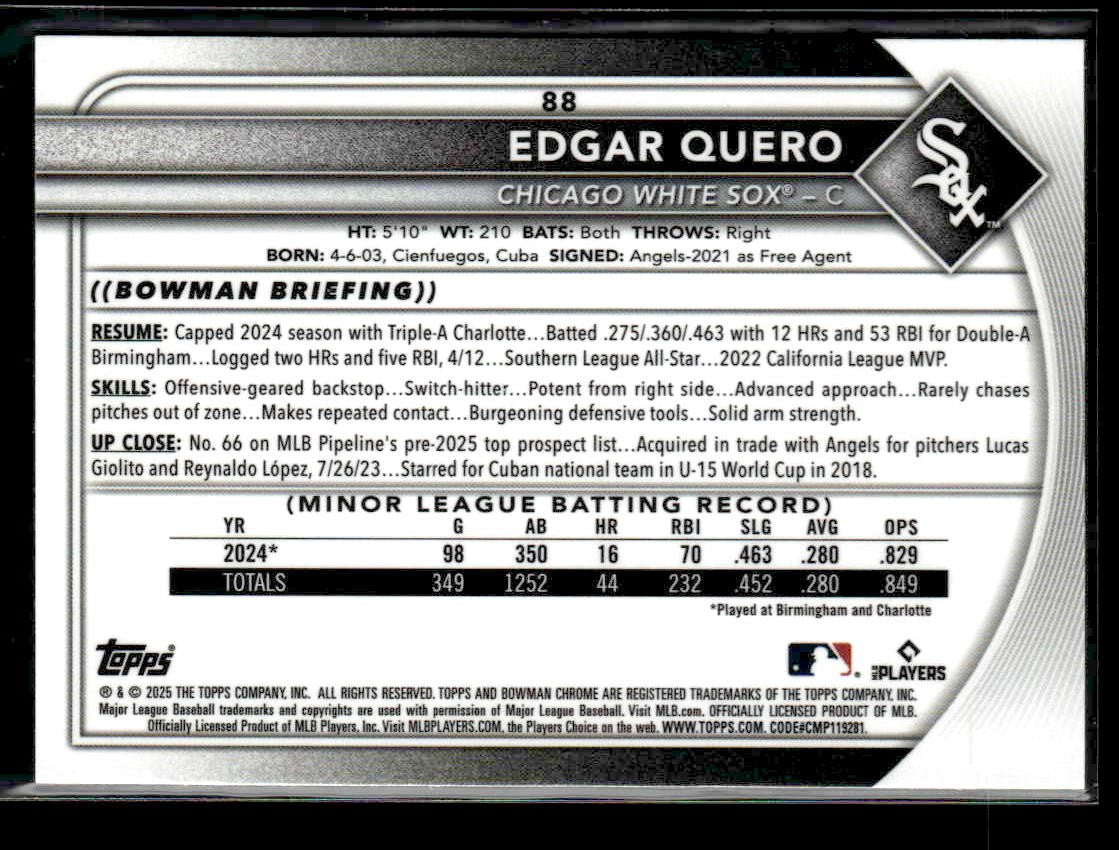 2025 Donruss Chrome #88 Edgar Quero Red RC Redemption Refractor