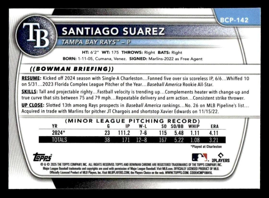 2025 Bowman #BCP-142 Santiago Suarez Chrome Prospects