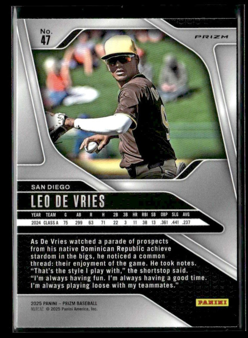 2025 Panini Prizm #47 Leo De Vries Ruby Wave Prizm