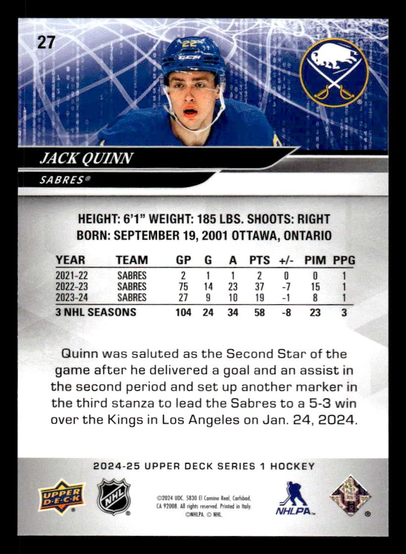 2024-25 Upper Deck #27 Jack Quinn