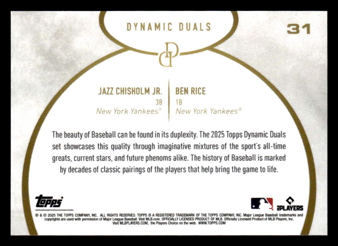 2025 Topps Dynamic Duals #31 Jazz Chisholm Jr. / Ben Rice