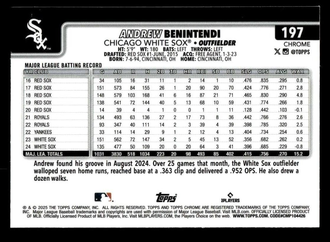 2025 Topps Chrome #197 Andrew Benintendi