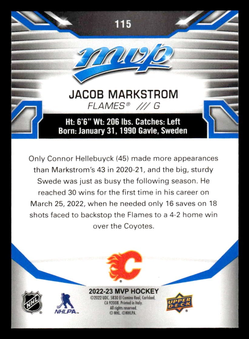 2022-23 Upper Deck MVP #115 Jacob Markstrom Blue Script