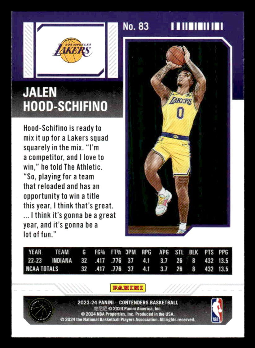 2023-24 Panini Contenders #83 Jalen Hood-Schifino