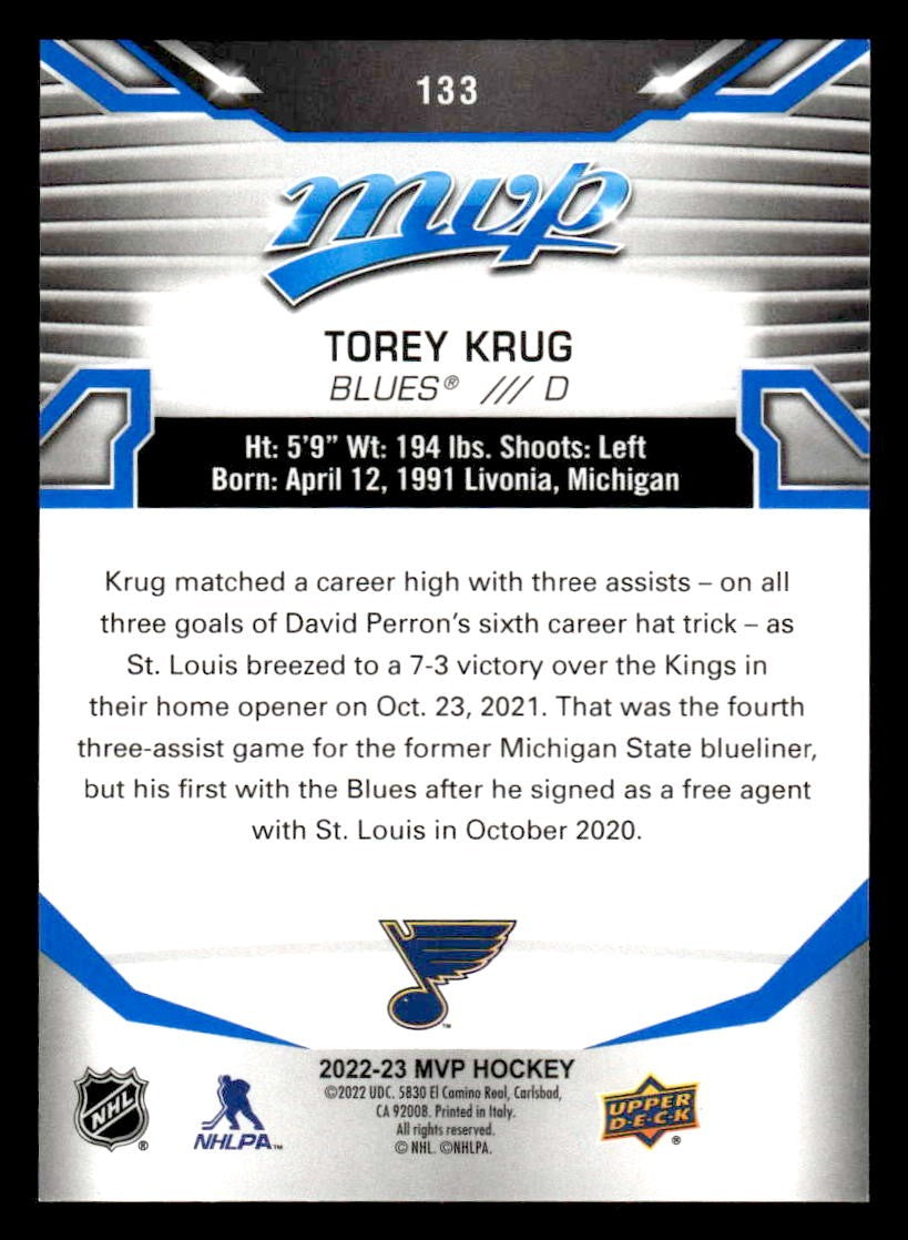 2022-23 Upper Deck MVP #133 Torey Krug Blue Script