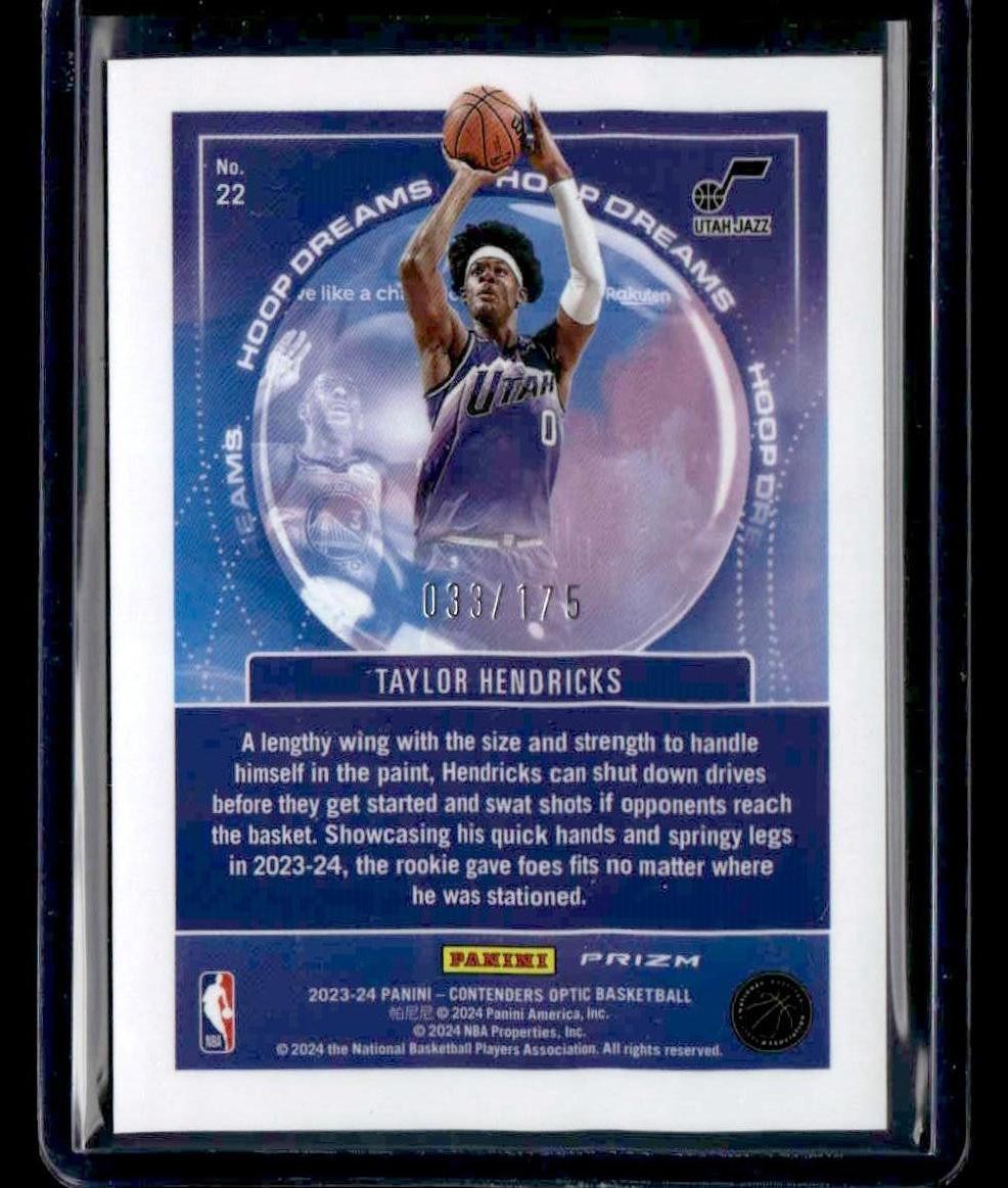 2023-24 Panini Contenders Optic #22 Taylor Hendricks Hoop Dreams Red Ice #/175