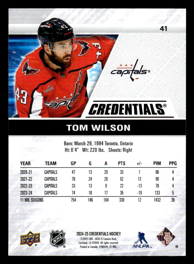 2024-25 Upper Deck Credentials #41 Tom Wilson