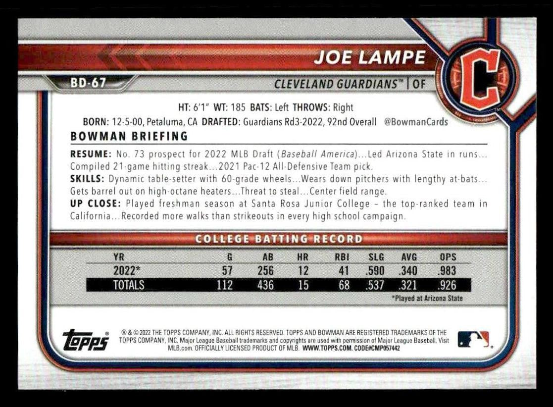 2022 Bowman Draft 1st Edition #BD-67 Joe Lampe