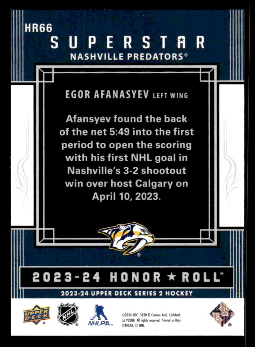 2023-24 Upper Deck #HR66 Egor Afanasyev Honor Roll