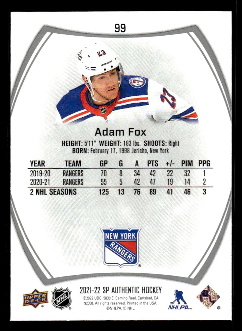 2021-22 SP Authentic #99 Adam Fox