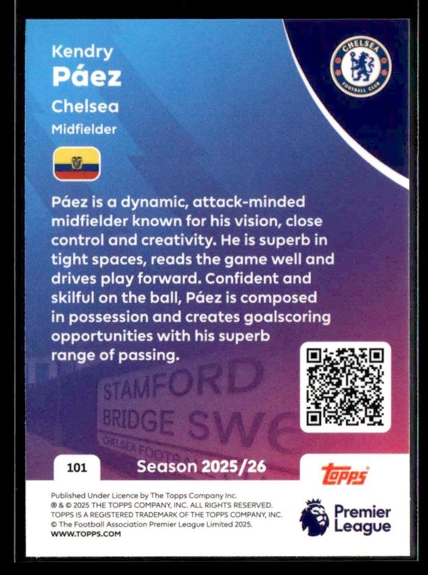 2025-26 Topps Premier League #101 Kendry Páez
