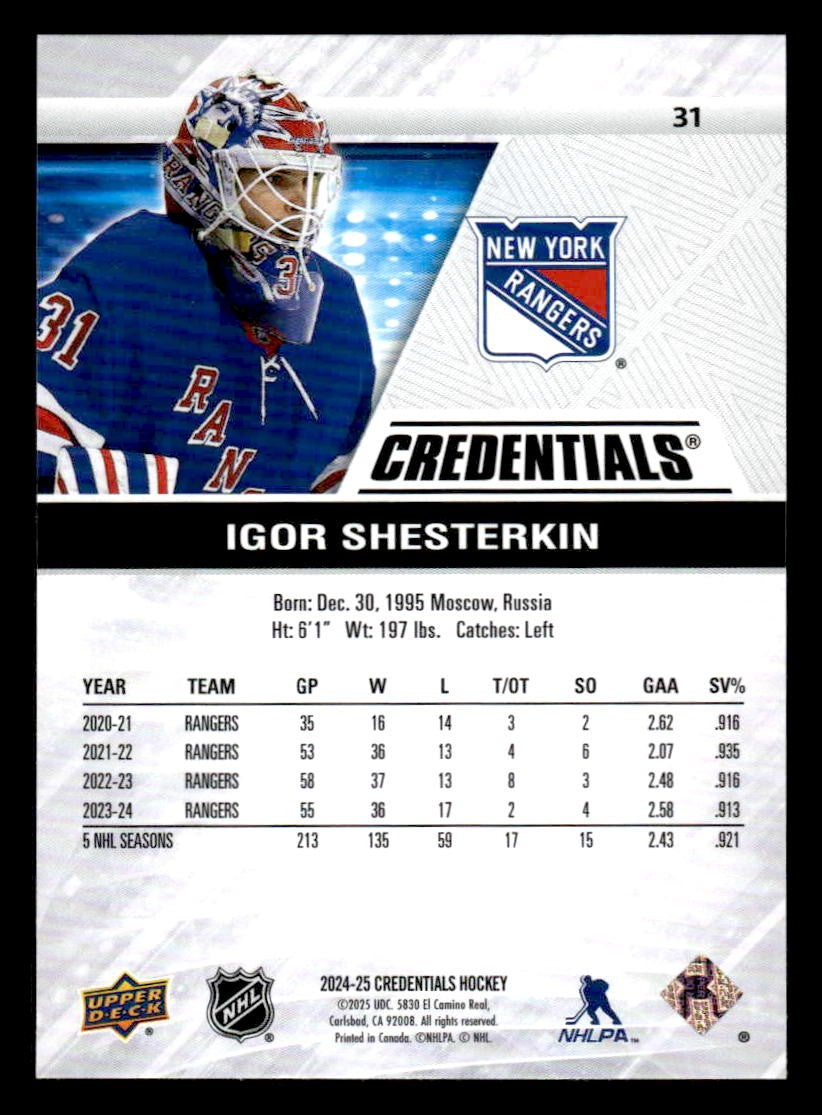 2024-25 Upper Deck Credentials #31 Igor Shesterkin