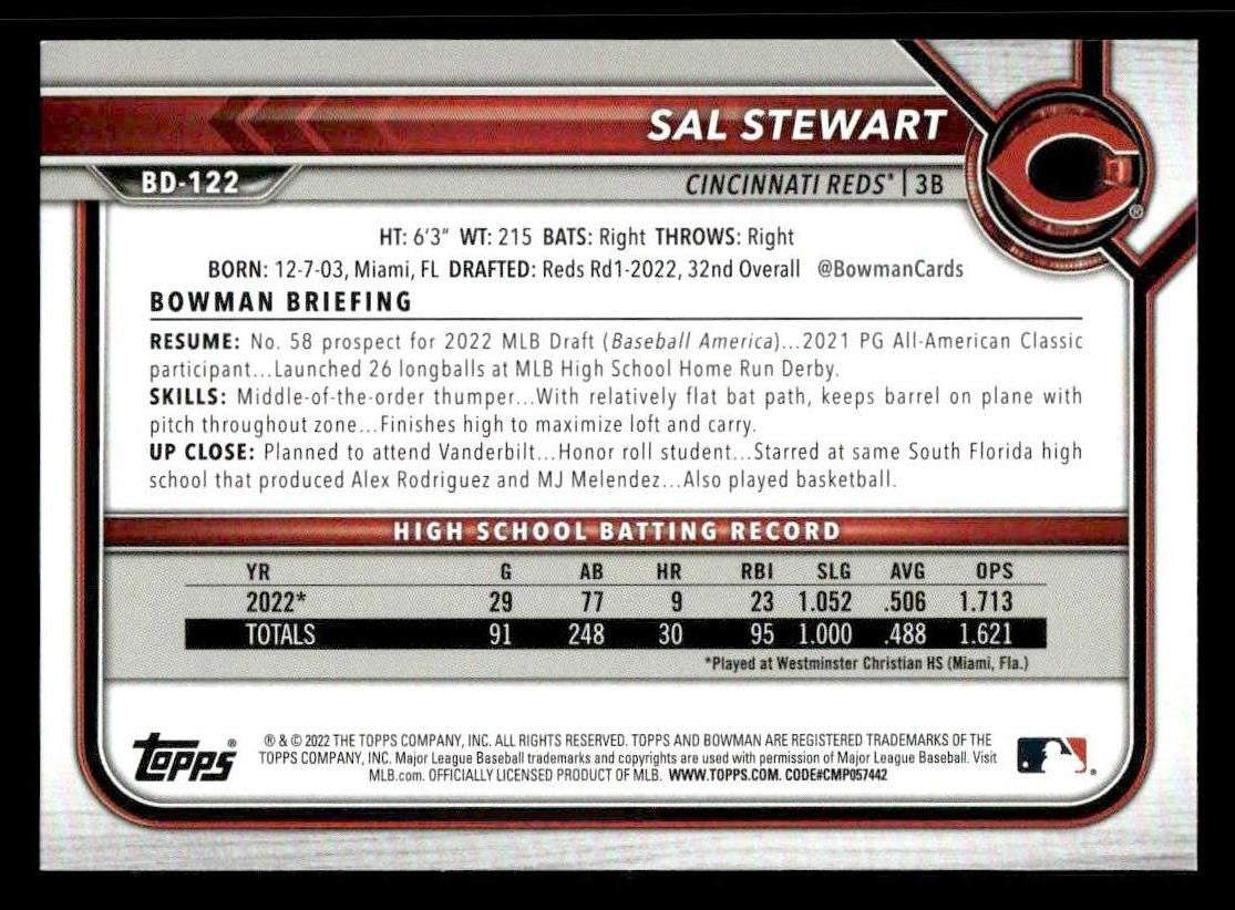 2022 Bowman Draft 1st Edition #BD-122 Sal Stewart