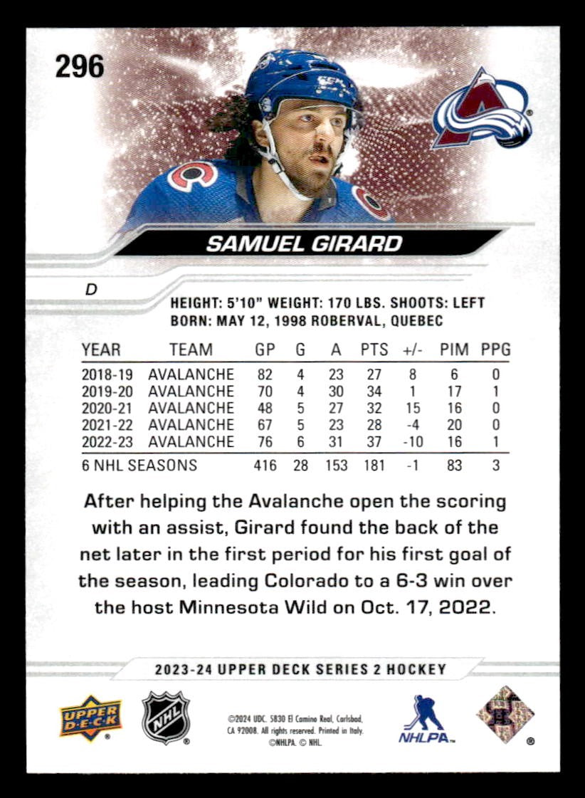 2023-24 Upper Deck #296 Samuel Girard