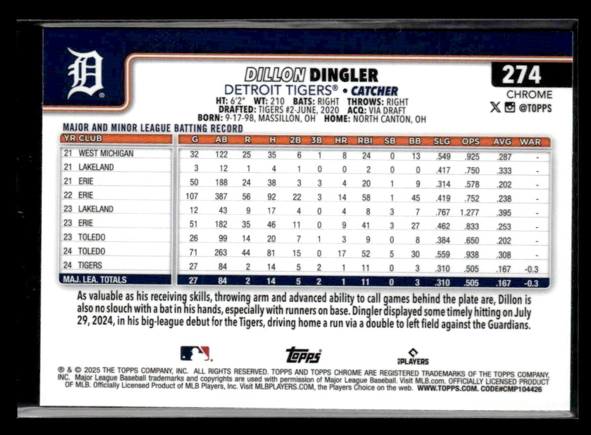 2025 Topps Chrome #274 Dillon Dingler Prism Refractors
