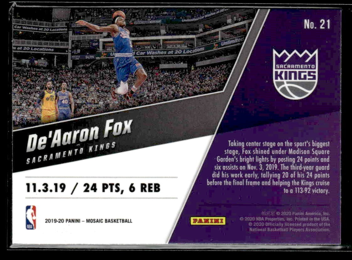 2019-20 Panini Mosaic #21 De'Aaron Fox Montage