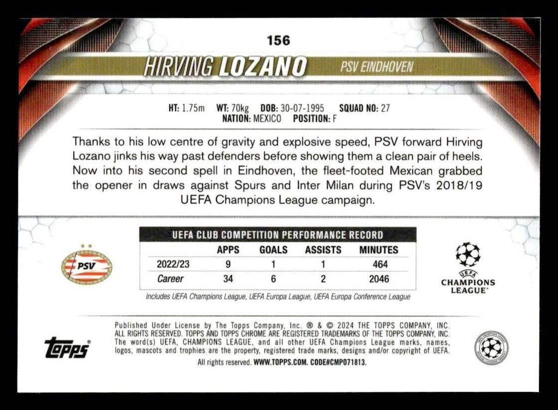 2023-24 Topps Chrome UEFA Club Competitions #156 Hirving Lozano
