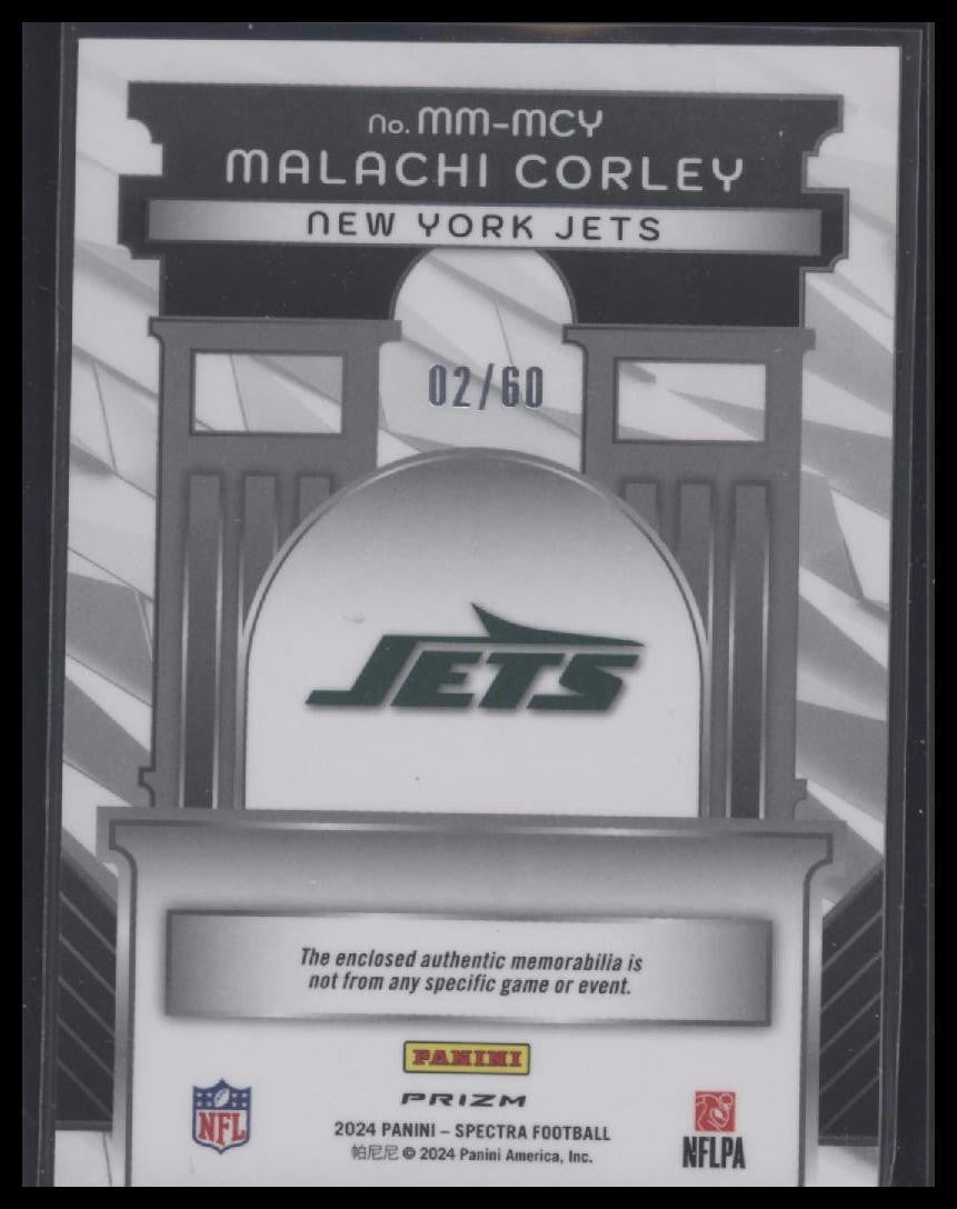 2024 Panini Spectra #MM-MCY Malachi Corley Monumental Memorabilia Hyper #/60