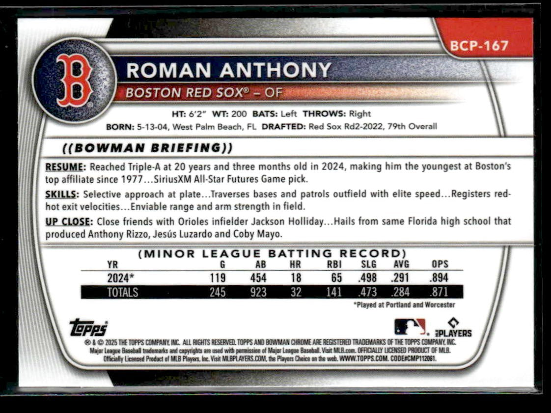 2025 Bowman Chrome #BCP-167 Roman Anthony