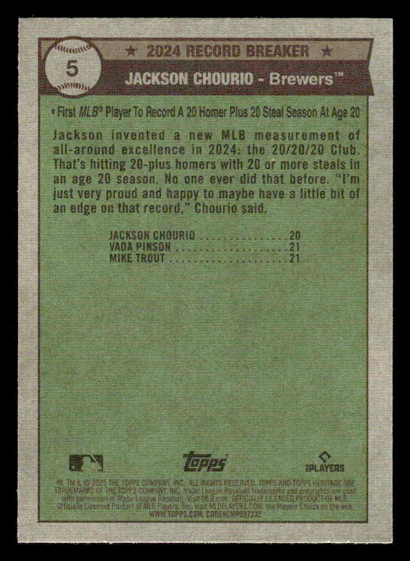 2025 Topps Heritage #5 Jackson Chourio