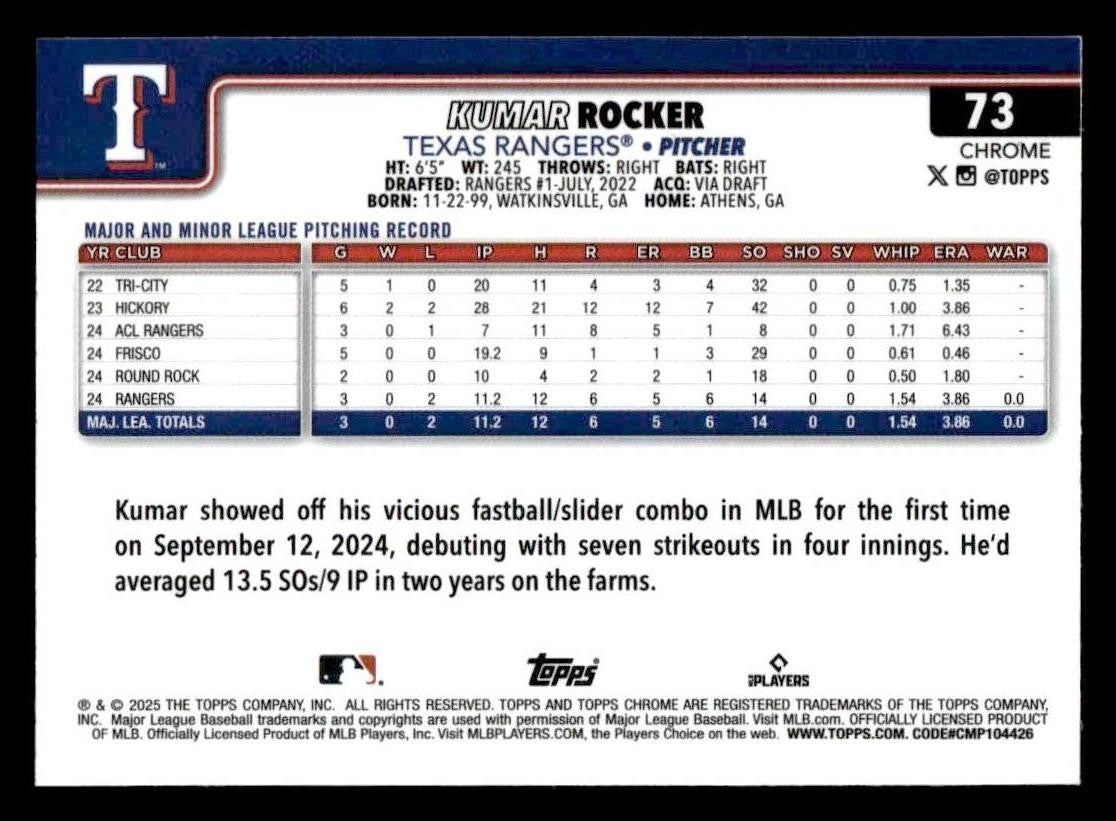 2025 Topps Chrome #73 Kumar Rocker