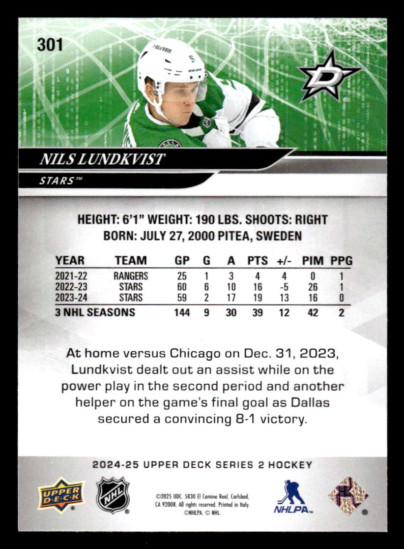 2024-25 Upper Deck #301 Nils Lundkvist