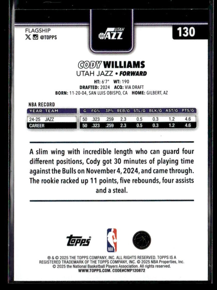2025-26 Topps #130 Cody Williams