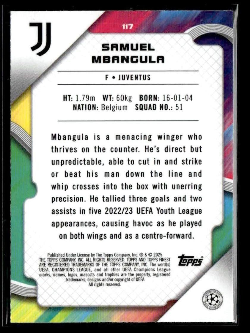 2024-25 Topps Finest UEFA Club #117 Samuel Mbangula Blue Refractor - #020/150