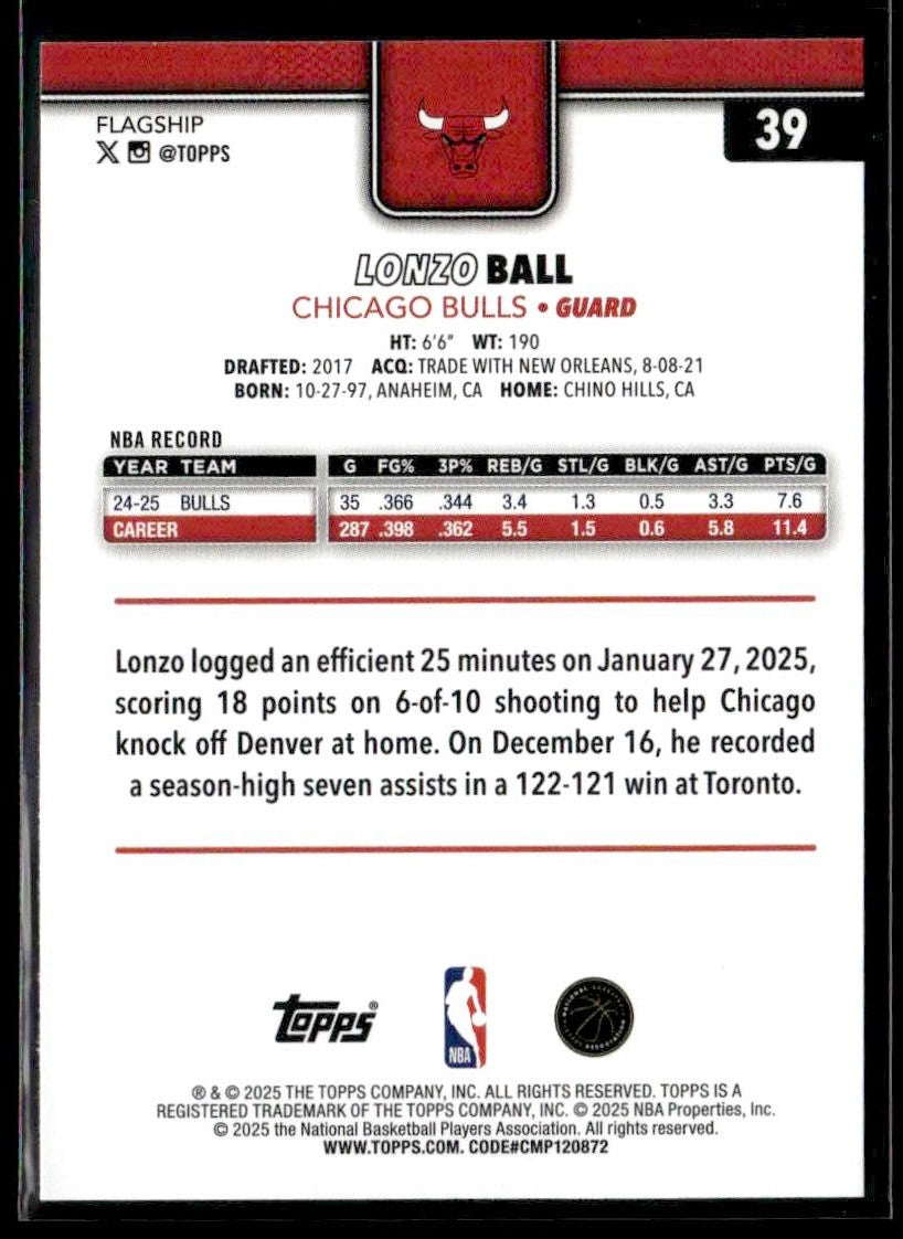 2025-26 Topps #39 Lonzo Ball
