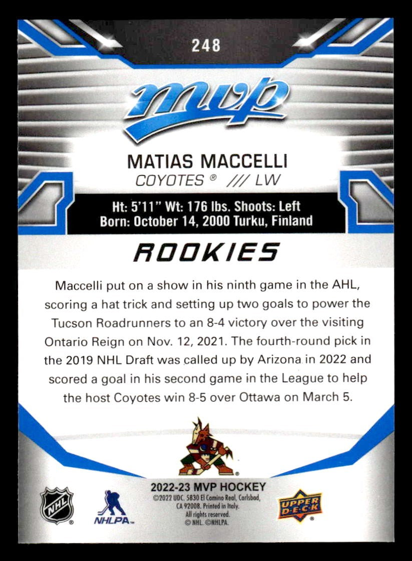 2022-23 Upper Deck MVP #248 Matias Maccelli Blue Script