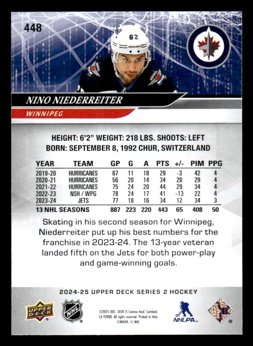 2024-25 Upper Deck #448 Nino Niederreiter