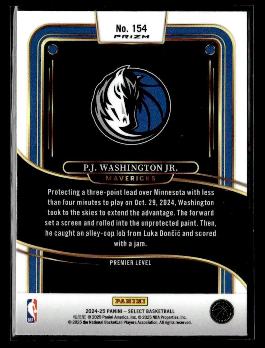 2024-25 Panini Select #154 P.J. Washington Jr. Silver Prizm