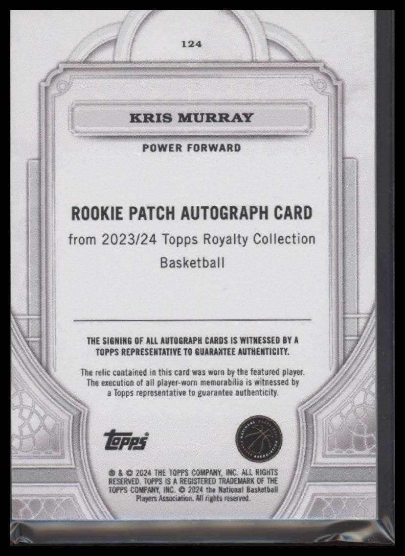 2023-24 Topps Royalty #124 Kris Murray Rookie Patch Autograph #56/99
