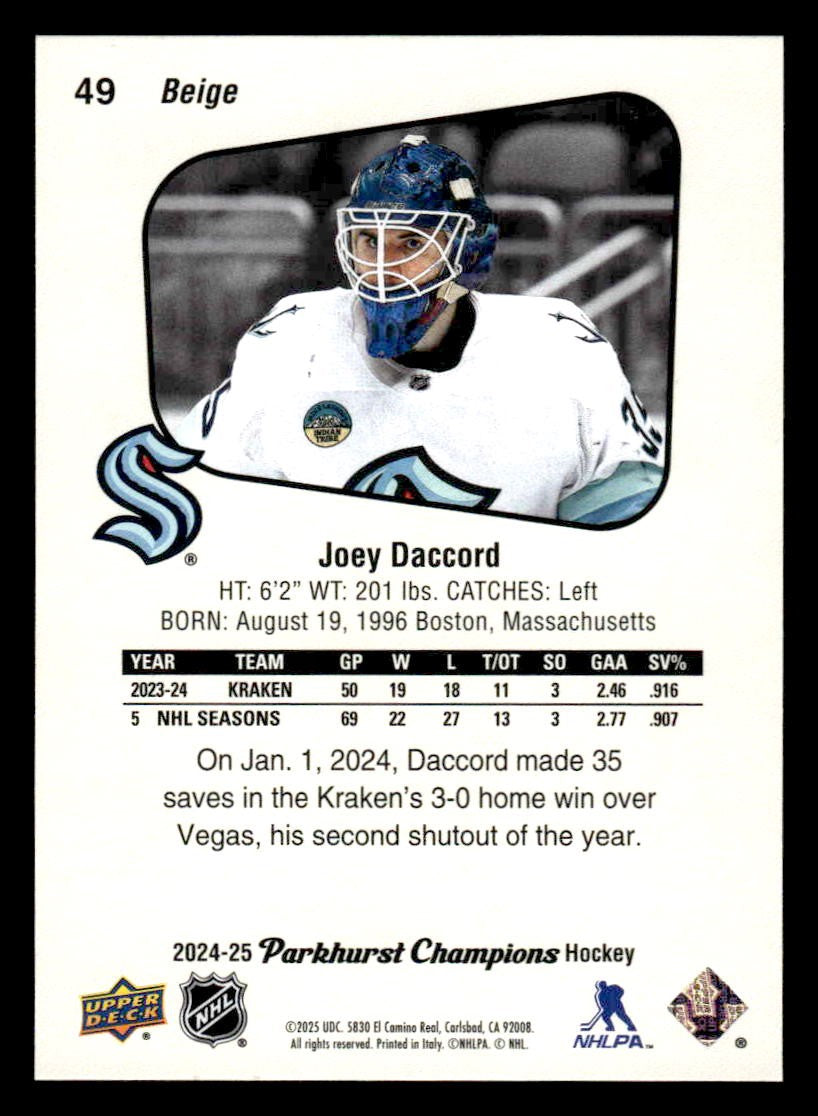 2024-25 Parkhurst Champions #49 Joey Daccord