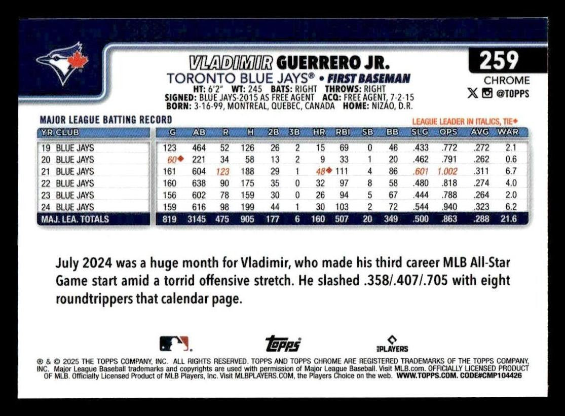 2025 Topps Chrome #259 Vladimir Guerrero Jr.