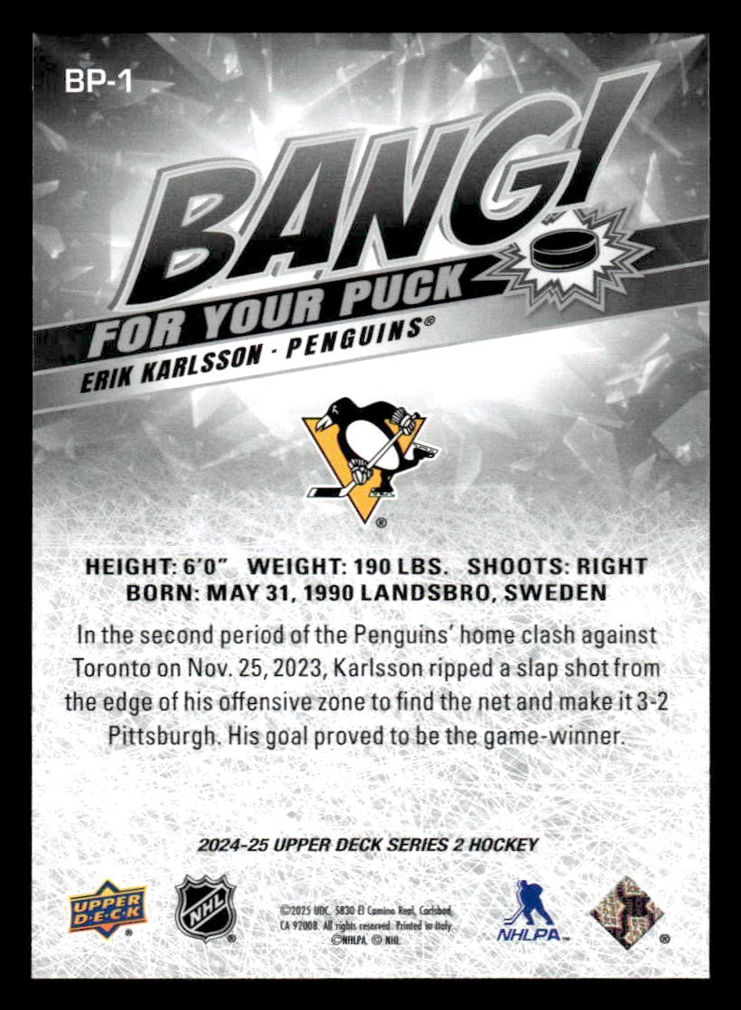 2024-25 Upper Deck #BP-1 Erik Karlsson Bang! For Your Puck