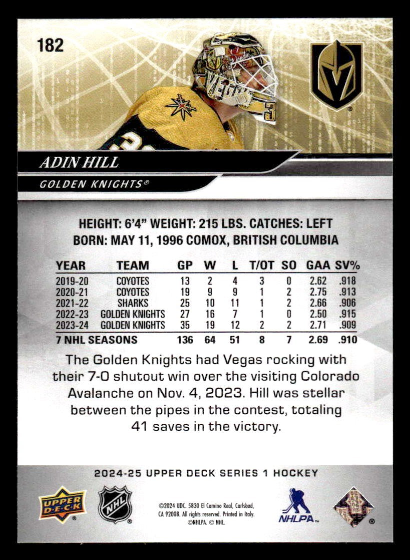 2024-25 Upper Deck #182 Adin Hill