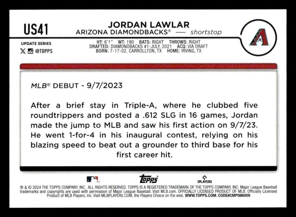 2024 Topps Update #US41 Jordan Lawlar