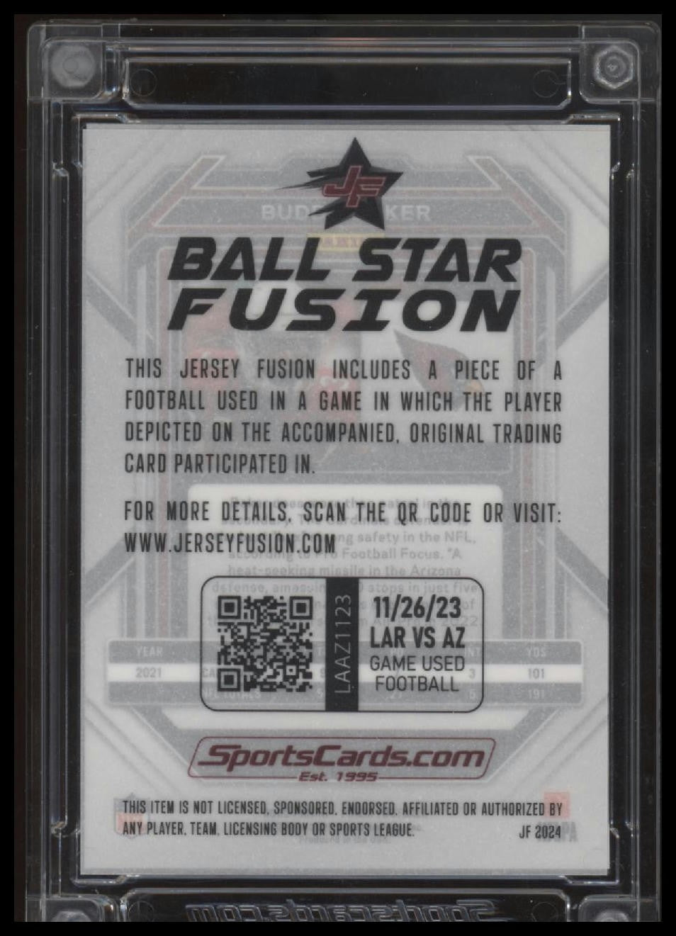 2024 Jersey Fusion Budda Baker Game Used Ball Patch - #39/49