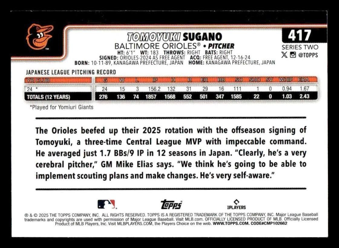 2025 Topps #417 Tomoyuki Sugano