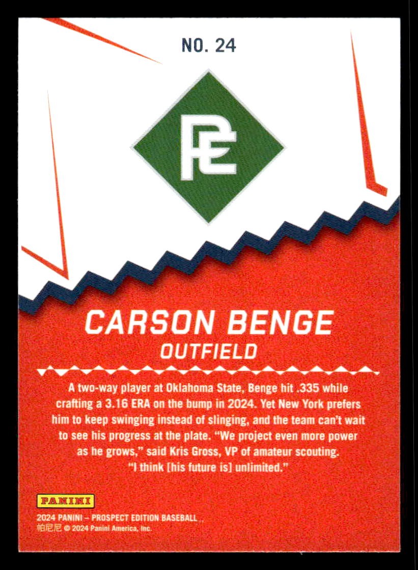 2024 Panini Prospect Edition #24 Carson Benge Ping!