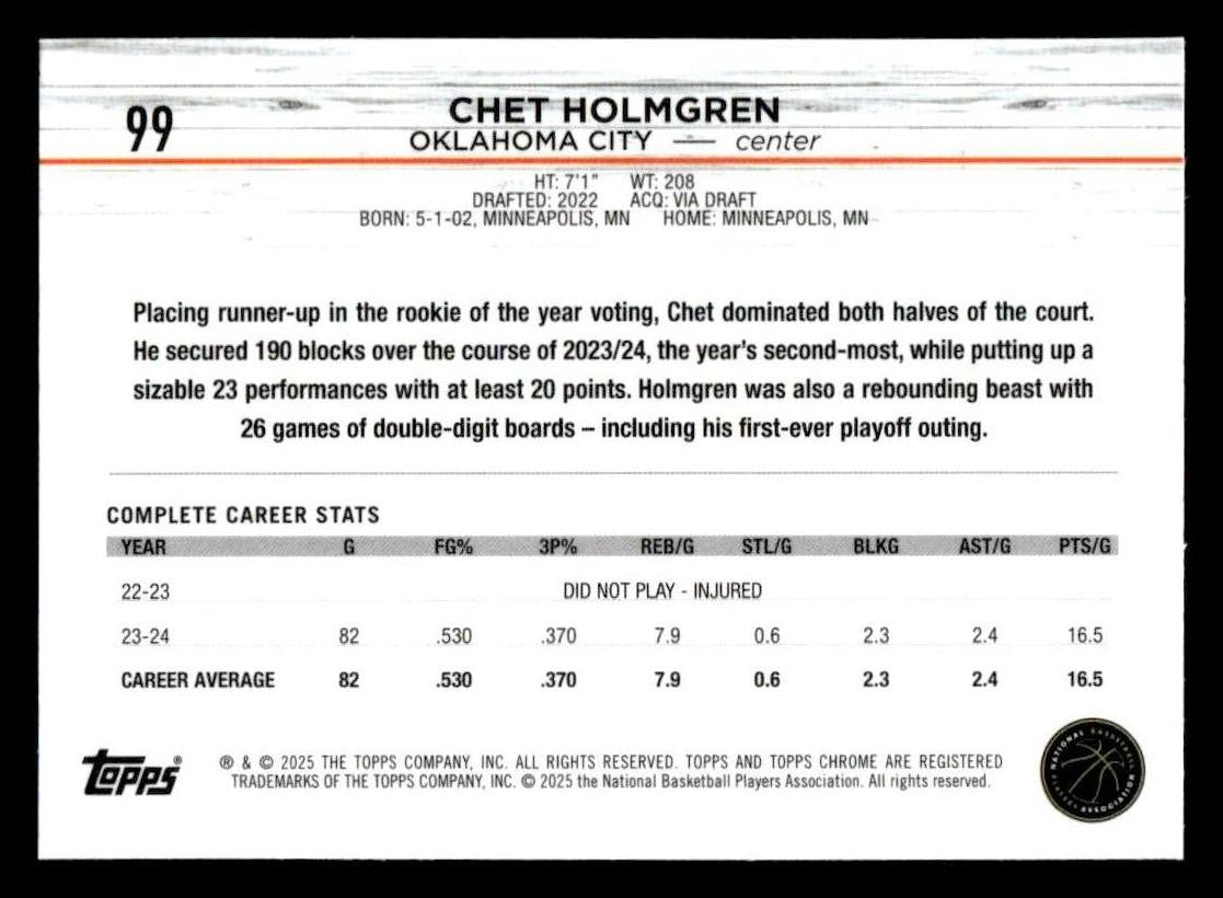 2024-25 Topps Chrome #99 Chet Holmgren