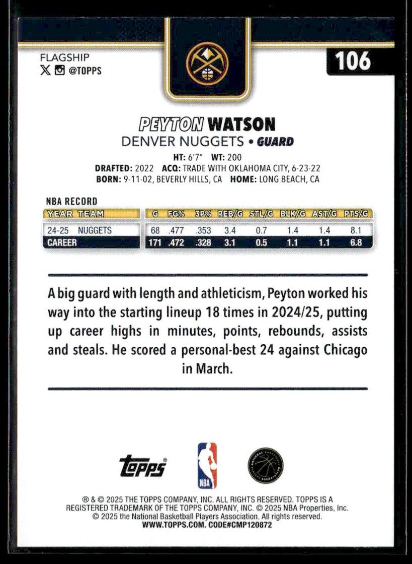 2025-26 Topps #106 Peyton Watson