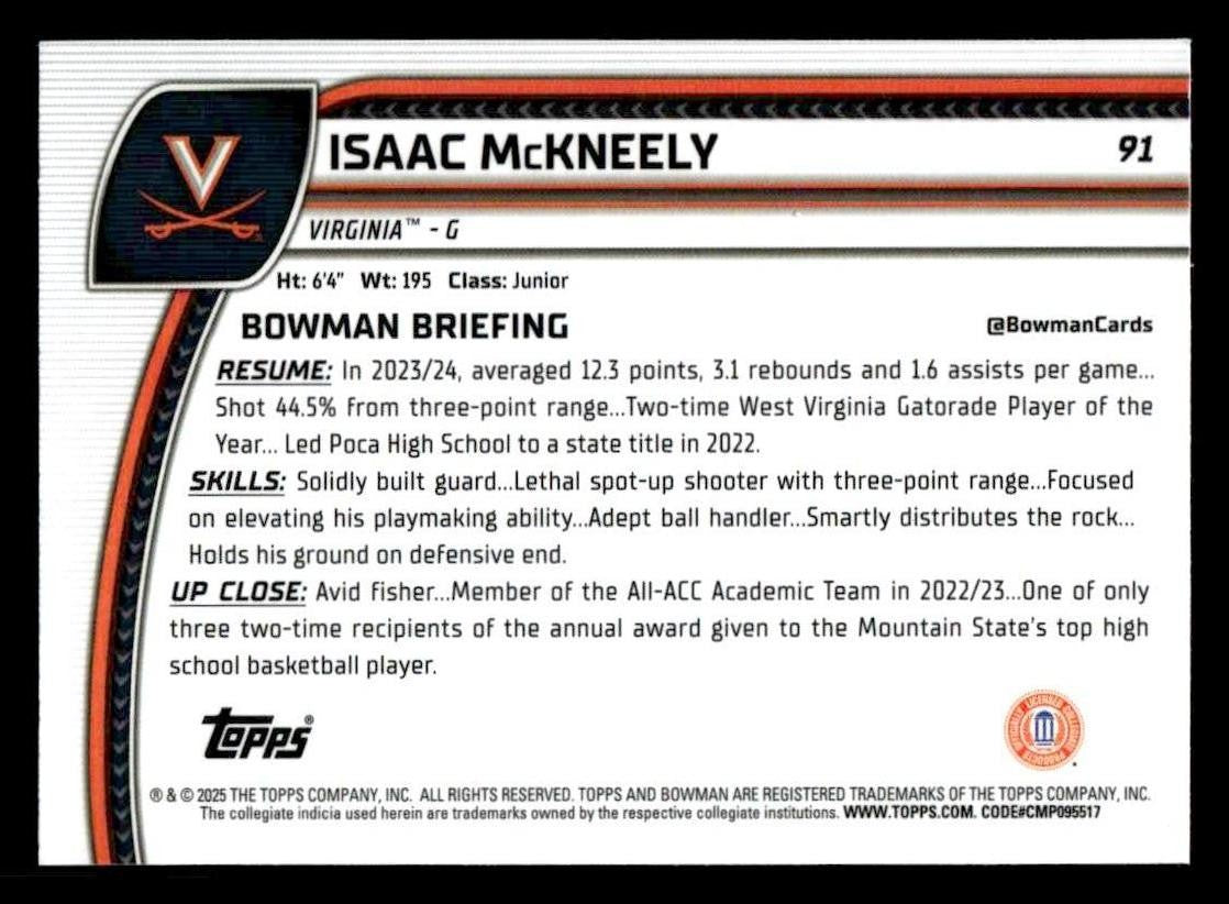 2024-25 Bowman University Chrome #91 Isaac McKneely